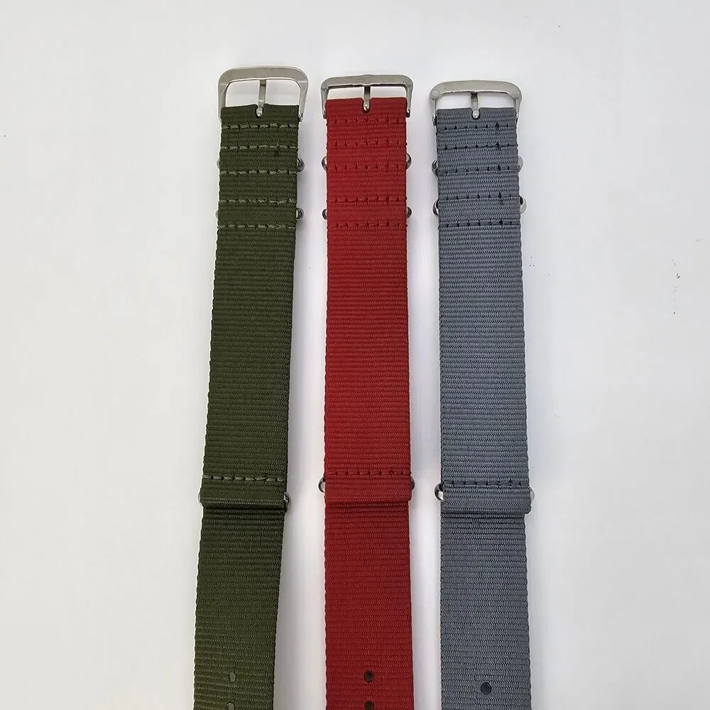 3X 22MM Nylon Canvas Watch Band 1 Piece Strap Green Red Gray‎ Men's Watch Band